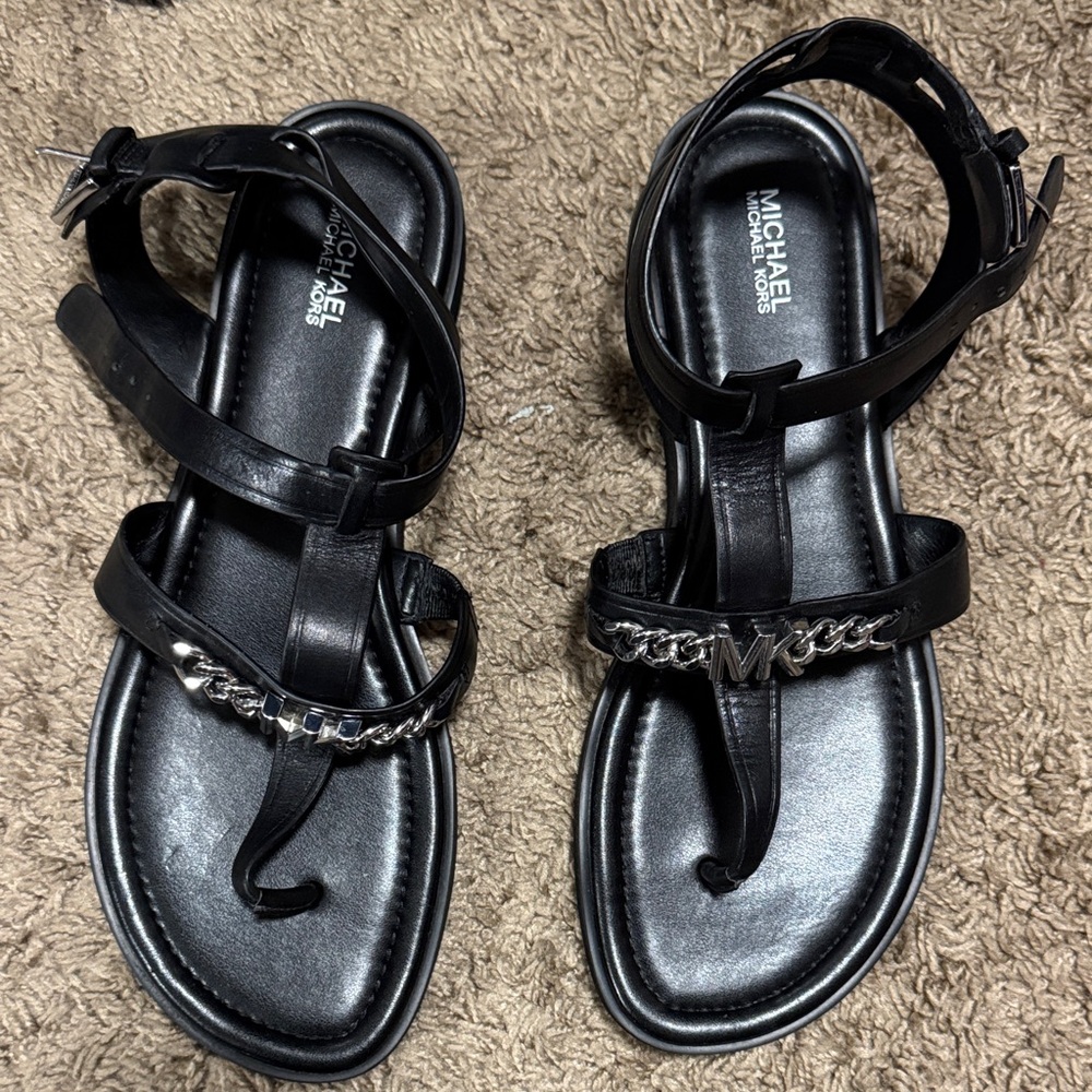 Michael Kors Black Sandals with Silver Accents